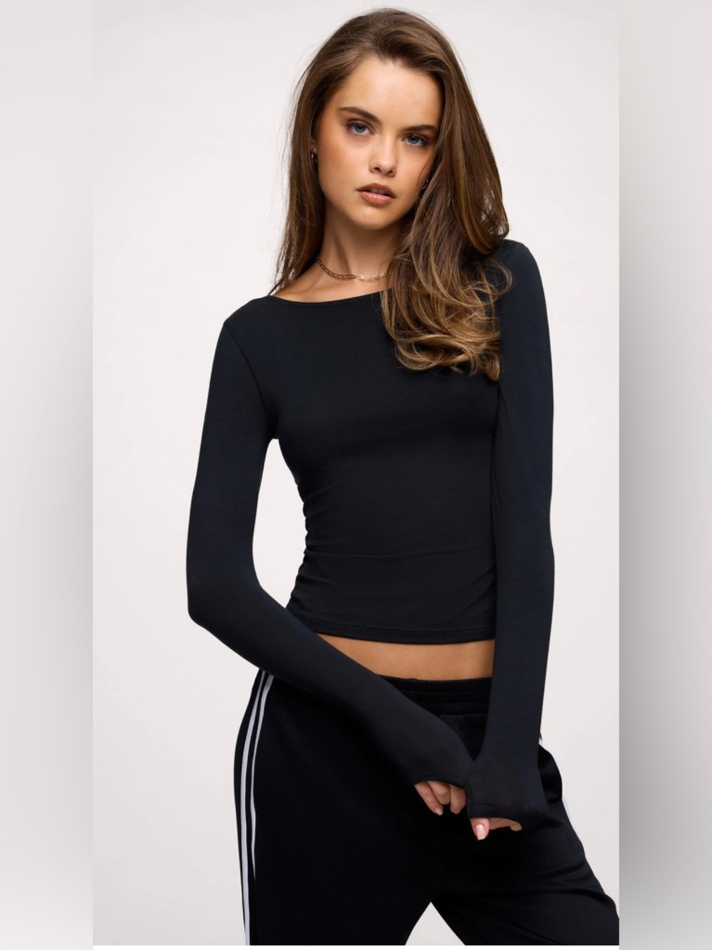 Nuuds Slinky Jersey Boat Neck Long Sleeve Shirt L Black Sculpting Top Festival